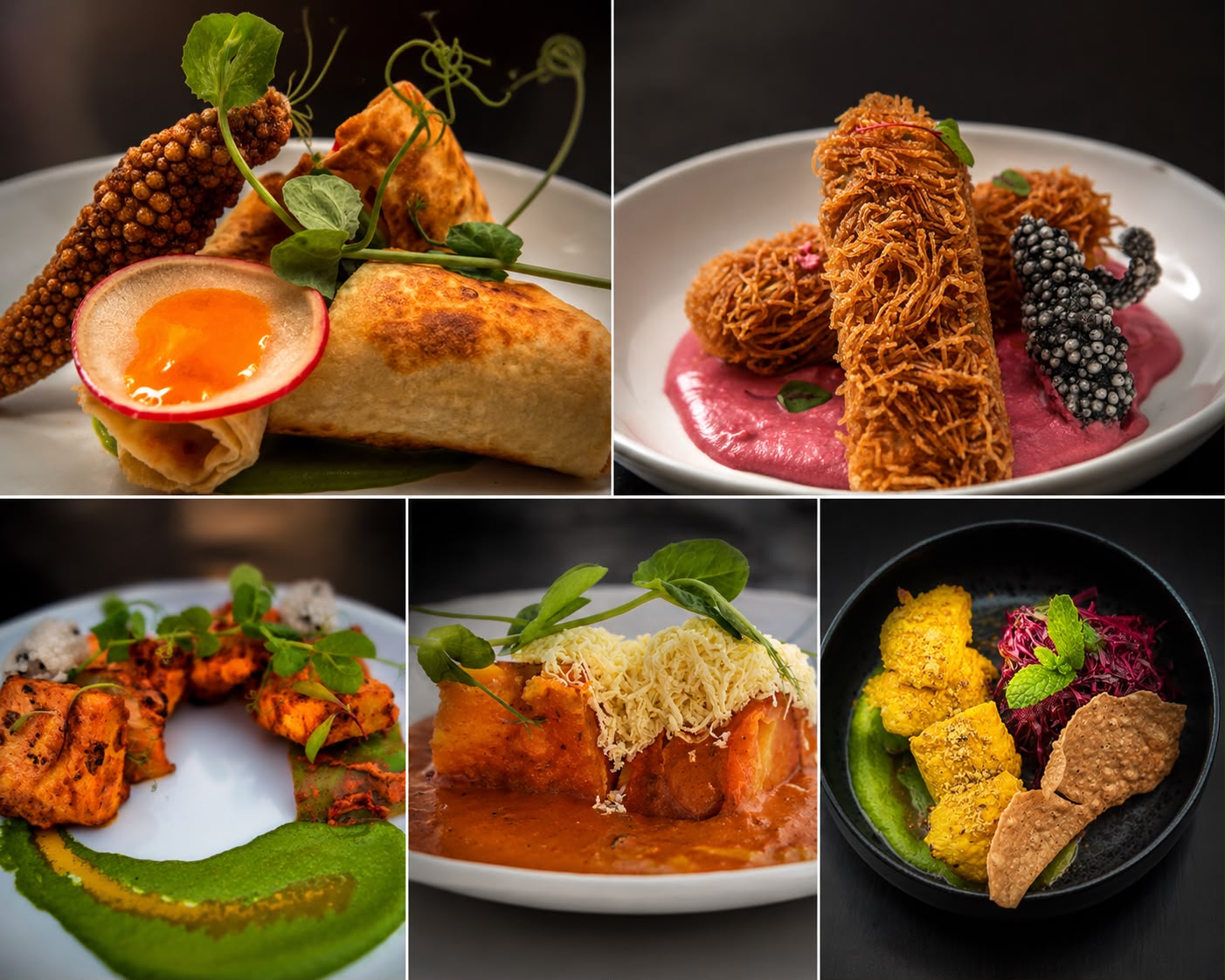 A selection of freshly plated dishes at 4 Flames